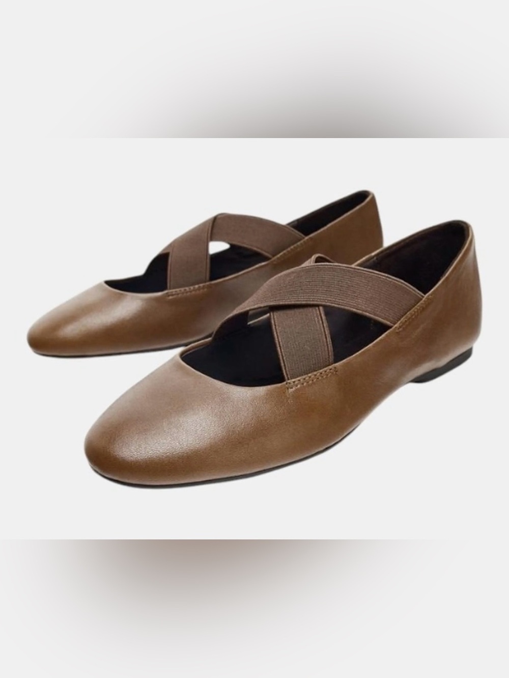 Zara Women’s Brown Cross-Strap Ballet Flats Size 8